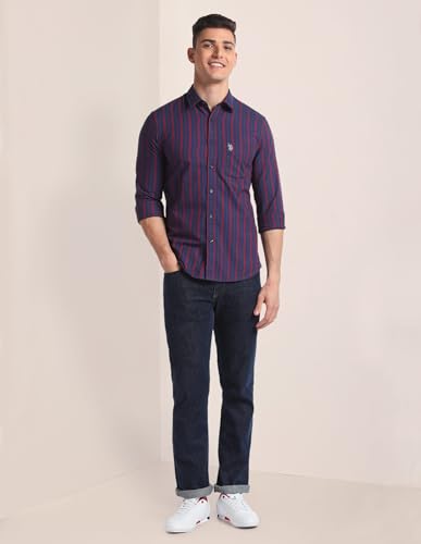 U.S. POLO ASSN. Mens YD Oxford Stripe FS Shirts (USSHTO2145_Red_2XL)