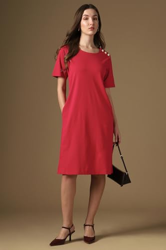 Women Red Solid Knee Length Casual Dress