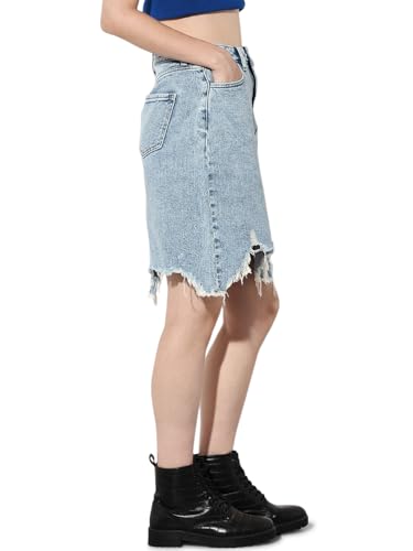 ONLY Women's Solid Regular Fit High-Rise Blue Skirt