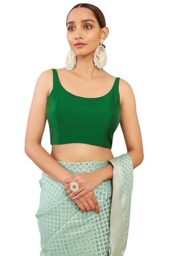 Soch Women's Art Silk Sleeveless Regular Fit Blouse (BLSLBLK00179C_Green 40)