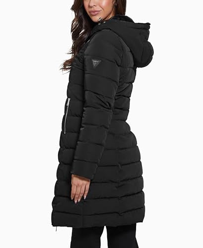 GUESS Women's Helena Long Fur Jacket, Jet Black, Small