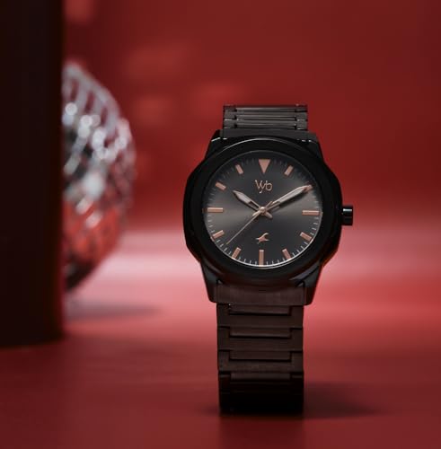 Fastrack Vyb Quartz Analog Black Dial Black Sheet Metal Strap Watch for Men-FV30009NM01W