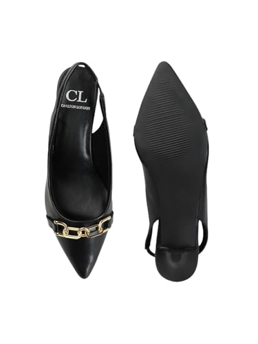 Carlton London Women Black Stylish Slip On Shimmer Backstap Fashion Sandals for Casual use, Outdoor, Party and Holidays with Kitten Heels (36)