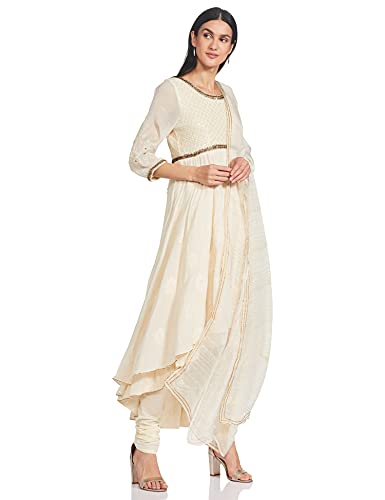 BIBA WOMEN EMBROIDERY FITTED SALWAR KURTA DUPATTA(SKDPRET CO6267_CREAM_36)