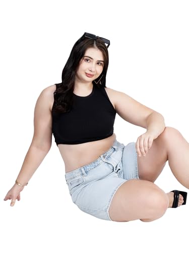 HAPPENING Plus Size Women Non Stretch Denim Boyfriend Shorts- Length 16.5" inch- Distressed- HIGH Rise- Faded Ice Blue Color- Waist Size (XL) 34" to (4XL) 40" inch (in, Alpha, 3XL, Faded Ice Blue)
