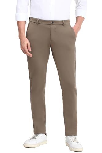 Men Khaki Crop Fit Textured Casual Trousers