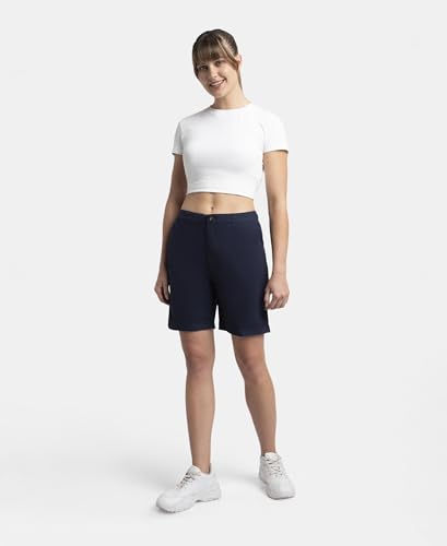 Jockey A125 Women's Super Combed Cotton Woven Twill Fabric Relaxed Fit Shorts with Convenient Side Pockets_Navy Blazer_XXL