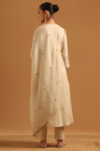 Soch Womens Beige Cotton Solid Thread Work Salwar Suit