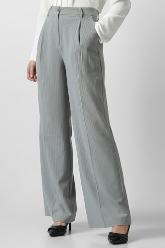 Women Grey Stripe Formal Trousers