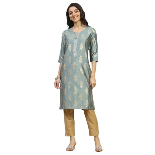 Rangriti Women Green Viscose Blend Printed Straight Kurta_38