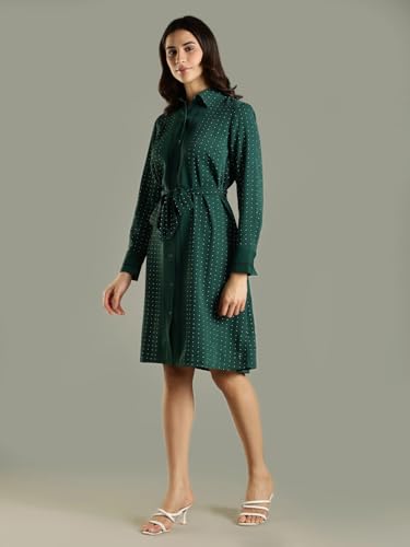 Polyester Spread Collar Shirt Dress