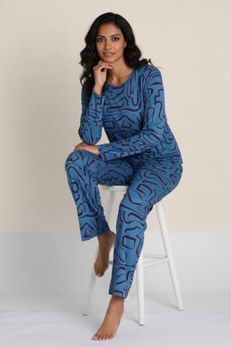 Zivame Knit Poly Pyjama Set-Nebulas Blue, S