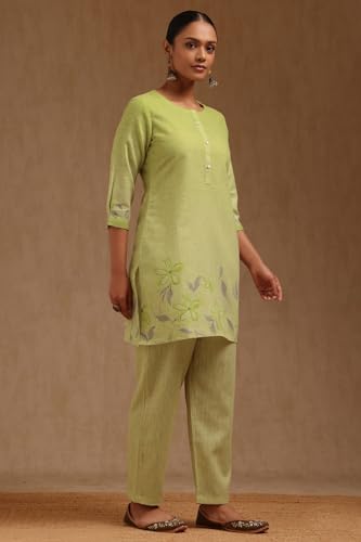Soch Womens Light Green Linen Floral Print Co-Ord Set
