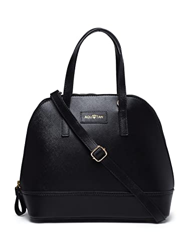Aquatan Black Saffiano Faux Leather Handbag for Women with Crossbody Strap | Stylish and Practical Everyday Bag