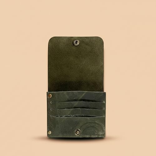 Strutt Crushed Textured Genuine Leather Batua Wallet for Men & Women | Handcrafted Olive Green Leather Cash & Card Holder | Snap Button Closure | Compact Ethnic Money Pouch