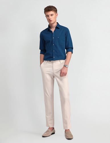 Arrow Men's Blue Solid - Cutaway Collar Full Sleeves Formal Shirt with Chest Pocket | Cotton Fabric | Slim Fit