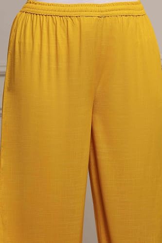 Biba Women Yellow Viscose Rayon A-Line Solid Suit Set_38