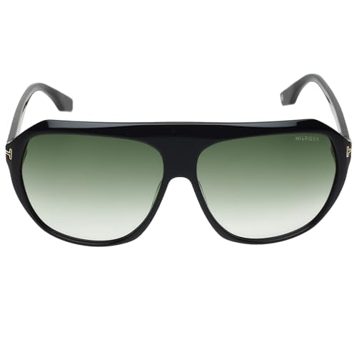 Tommy Hilfiger|Black Full-rim Frame Square Sunglasses|100% UV Protected (Uv 400) Green Gradient Faded Lens|Women's | Large | TH 2619 C3 BLKGDGN 63 S