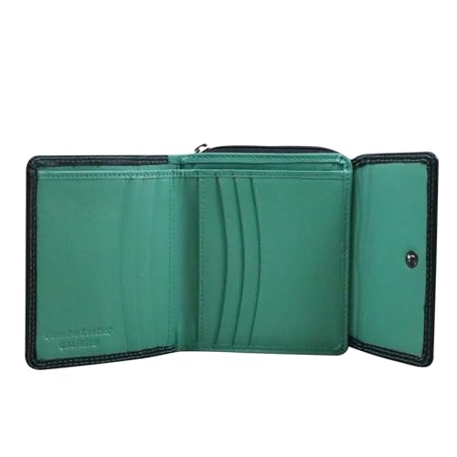 Calfnero Genuine Leather Women's Wallet-Women's Purse (Black-Green)