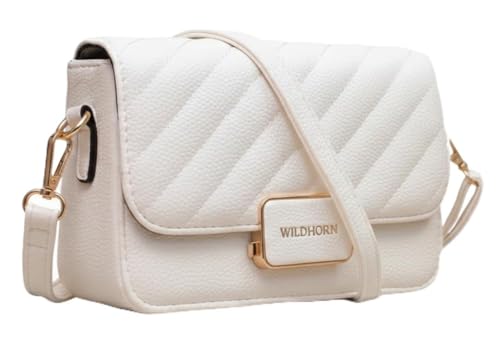 WildHorn Vegan Leather Women’s Crossbody Sling Bag | Ladies Quilted Purse Handbag | Gift for Women (White)