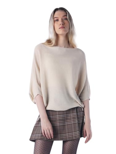 ONLY Women's Solid Oversized Fit Beige Sweater