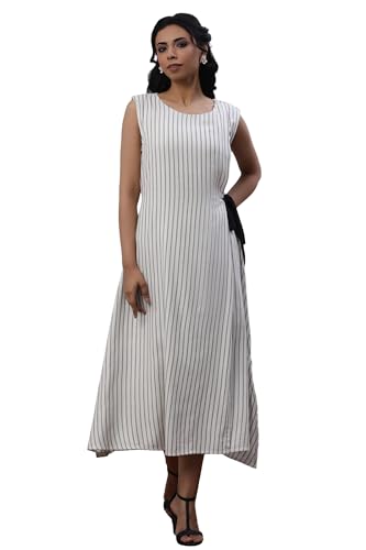 W Women White Striped Print Cotton Straight Dress_24FEW10724-830325_2XL