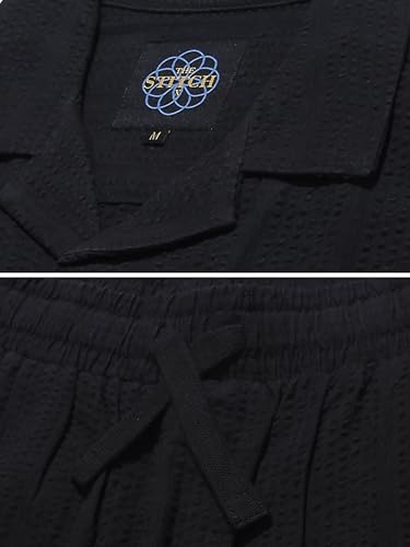 StitchX Men’s Airport Look Textured Seersucker Resort Cotton Shirt & Trouser Co-Ord Set Midnight Black-XL