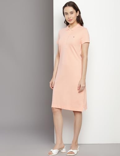 Tommy Hilfiger Women's Cotton T-Shirt Above The Knee Casual Dress (F23HWDR016_Peach