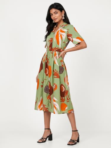 Max Women Printed Midi Dress (Multicolour_XS)