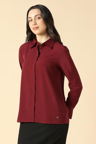 Women Maroon Solid Long Sleeves Shirt