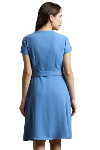 Allen Solly Women's Polyester Asymmetrical Knee-Length Dress (AHDRWRGF297540_Blue