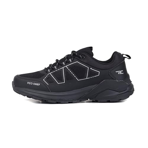 Red Chief Men’s Sport Hiker Lace-Up Shoes | Low Ankle | Synthetic Polyester Air Mesh | Durable Synthetic Outsole | Black (H20045)