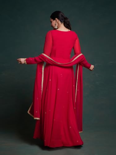 FUSIONIC Red Gota Patti Embellished Gown with Dupatta