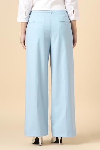 Women Light Blue Solid Formal Trousers