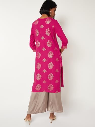 Max Women Foil Print Straight Kurta (Pink_XXL)