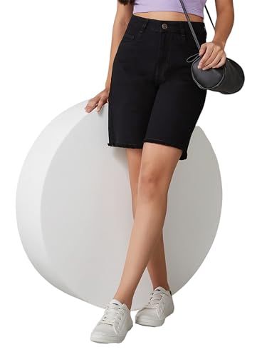 Miss Chase Women's Regular High Rise Above Knee Stretchable Denim Shorts (MCAW25DEN62-73-974-28, BlackBerry Black, 28)