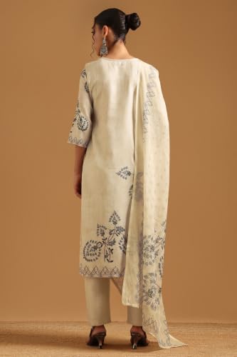Soch Womens Cream Linen Digital Print Botanical Thread Work Salwar Suit