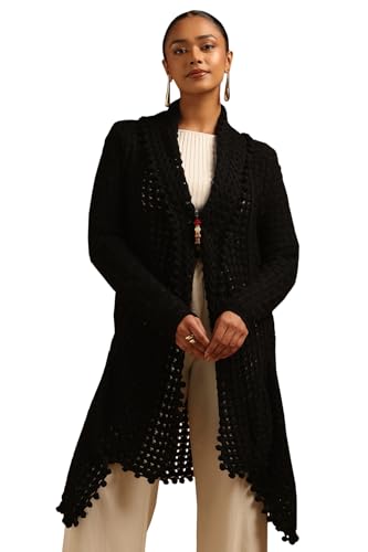 Soch Womens Black Acrylic Crochet Winter Shrug