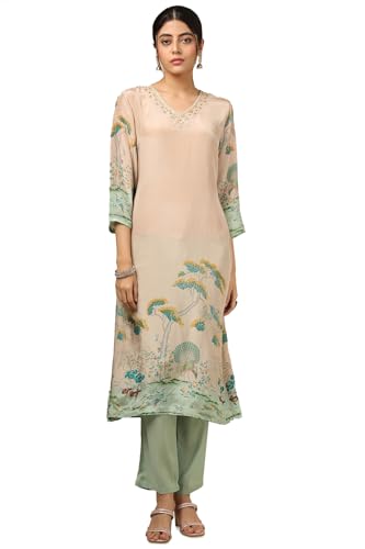 Soch Women Beige Crepe Ethnic Motifs Suit Set with Cutdana