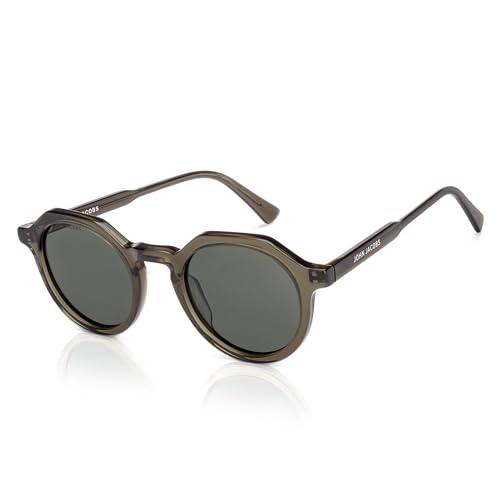 John Jacobs |Transparent Green | Full Rim Round Stylish & Premium UV Protected Sunglasses | Acetate Lines | Polarized and 100% UV Protected | Men & Women | Wide | JJ S17343
