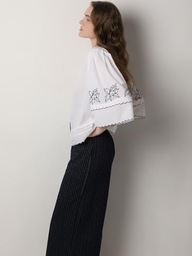 VERO MODA Women Embroidered White Cotton Regular Fit Shirt