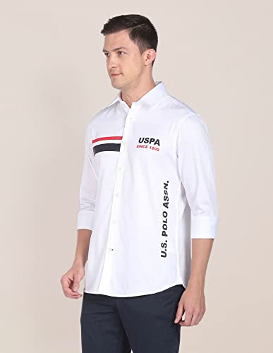 U.S. POLO ASSN. Cotton Mens Solid with Placement Print Fs Regular Fit Shirts (Usshtfx0034_White_S)