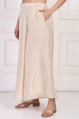 W for Woman Cream Solid Textured Flared Tissue Pant - (W63350-224656-XL)
