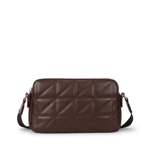 Fastrack Mocha Grid Sling | Faux-Leather Women’s Crossbody Bag | Multi-Compartment Sling with Gold Hardware & Zipper Closure