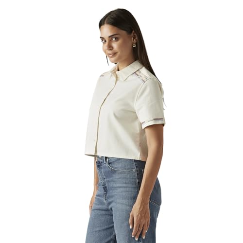 Levi's Women's Embroidered Off-White Spread Collar Shirt