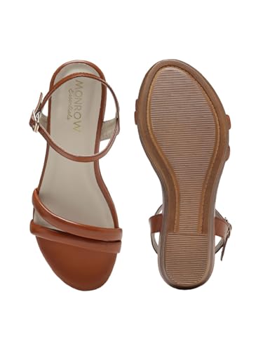 MONROW Wedges for Women & Girls | Stylish & Fancy Wedges | Extra Cushioning & Comfortable, Fashionable, Light Weight, Fashion Wedges for Girls (Tan/4-UK)