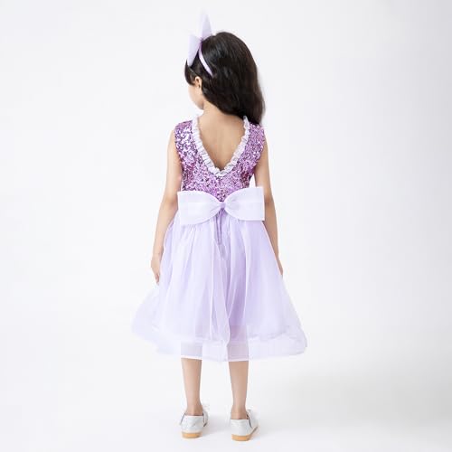 Hopscotch Girls Purple Sleeveless Ruffled Sequined Pearl Dress for Age (9-12 Months)