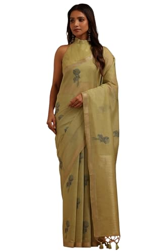 Soch Womens Light Green Chanderi Woven Design Saree