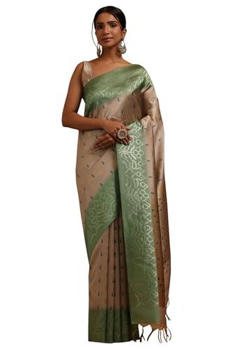 Soch Womens Beige Tussar Woven Design Saree