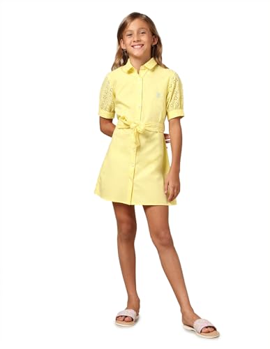 U.S. POLO ASSN. Girl's Cotton A-Line Mini Dress (UGSS25DRS248 Yellow